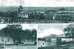 Kajnik Dolny – panorama wsi, widok restauracji W. Nicka i most na Odrze (fotografia sprzed 1939 r.)