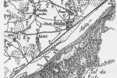 Fragment mapy Nowej Marchii sprzed 1900 r. z zaznaczonymi nieistniejącymi już zabudowaniami folwarcznymi